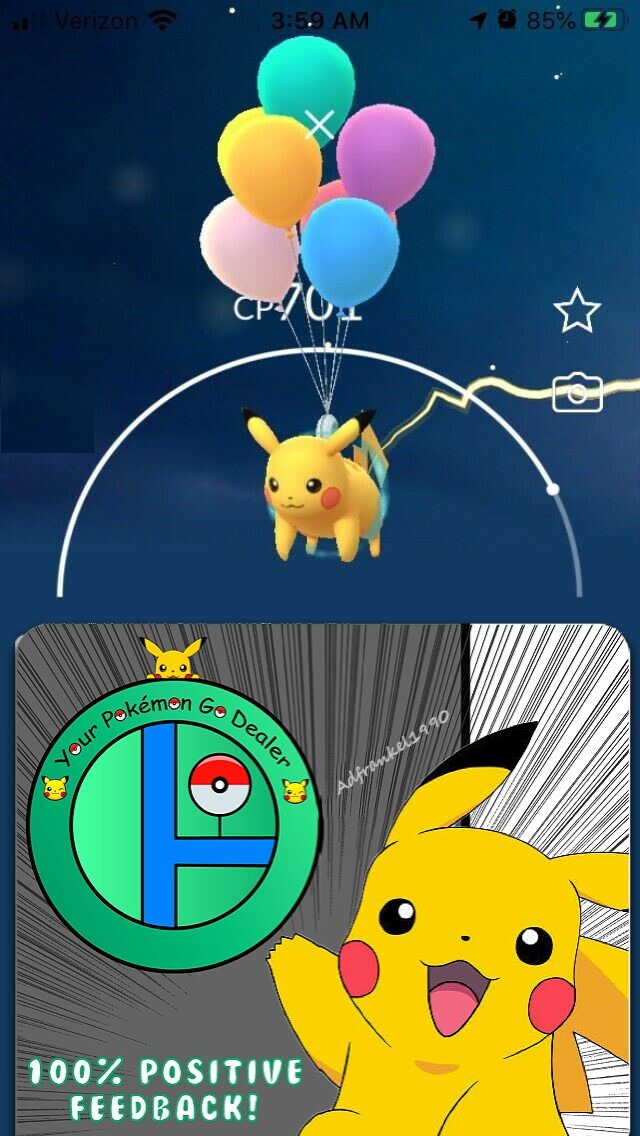 Pokémon GO Shiny Pikachu Flying With Balloon – Mini Account (Read Describe)  - PoGoFighter