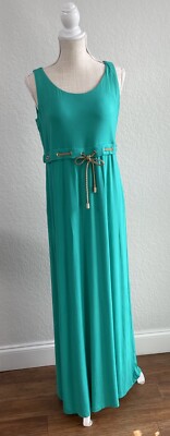 Chicos Size 1 Teal Green Sleeveless Maxi Dress w/ Leather Tie | eBay
