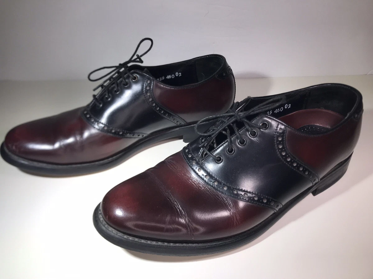 vintage men\'s size 9 Florsheim Two Toned‎ Black Burgundy Oxford Saddle Shoes Florsheim Burgundy/black Plain Toe Saddle Oxford Size: 9B - Etsy main image 2