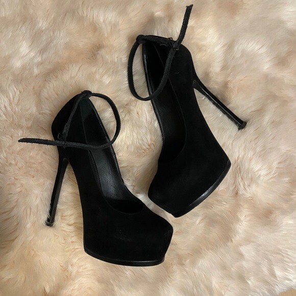 Kylie Jenner YSL Tribtoo Ankle Strap Platform Pump Suede Yves Saint Laurent 38.5