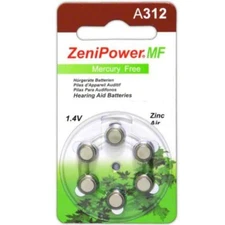 60 Zenipower Hearing Aids Aid Batteries Size 312 Mercury Free  Brand New
