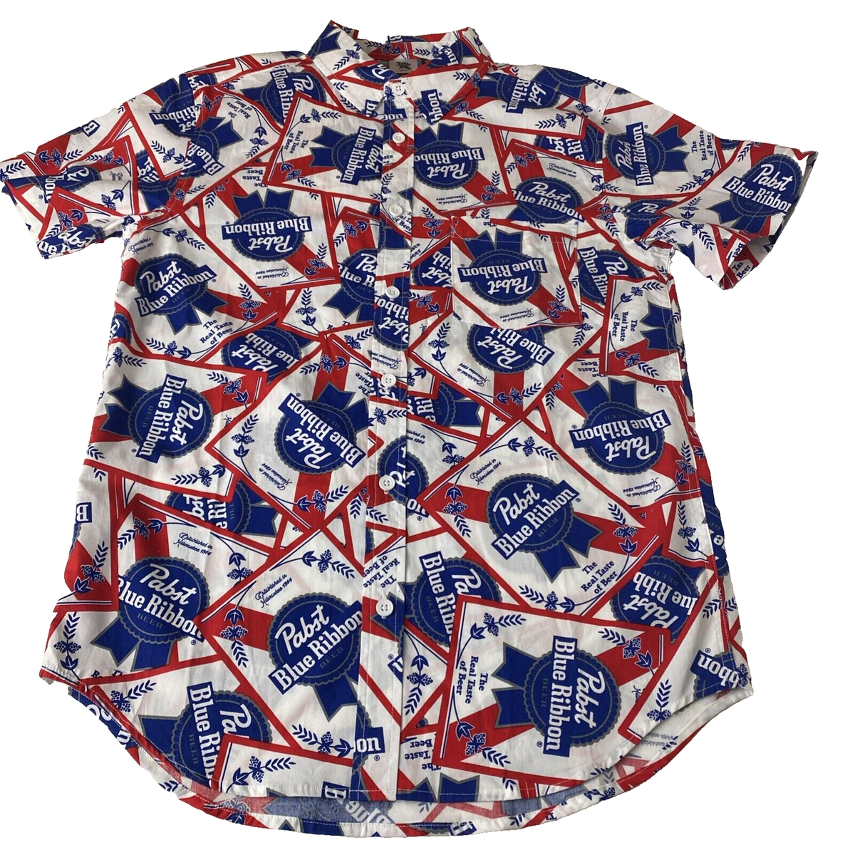 Pabst Blue Ribbon Collard Button Up Short Sleeve Mens S Shirt NWOT