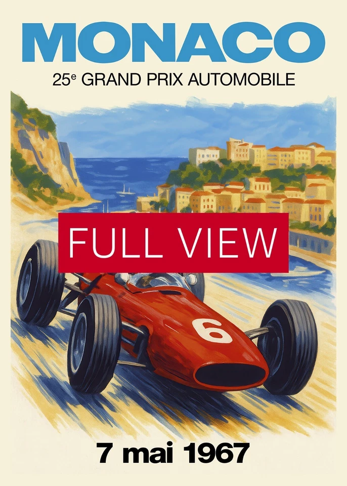 Monaco Vintage F1 Grand Prix 1967 Art Poster — Auto Racing Wall Art, Formula 1 - Image 3 of 4