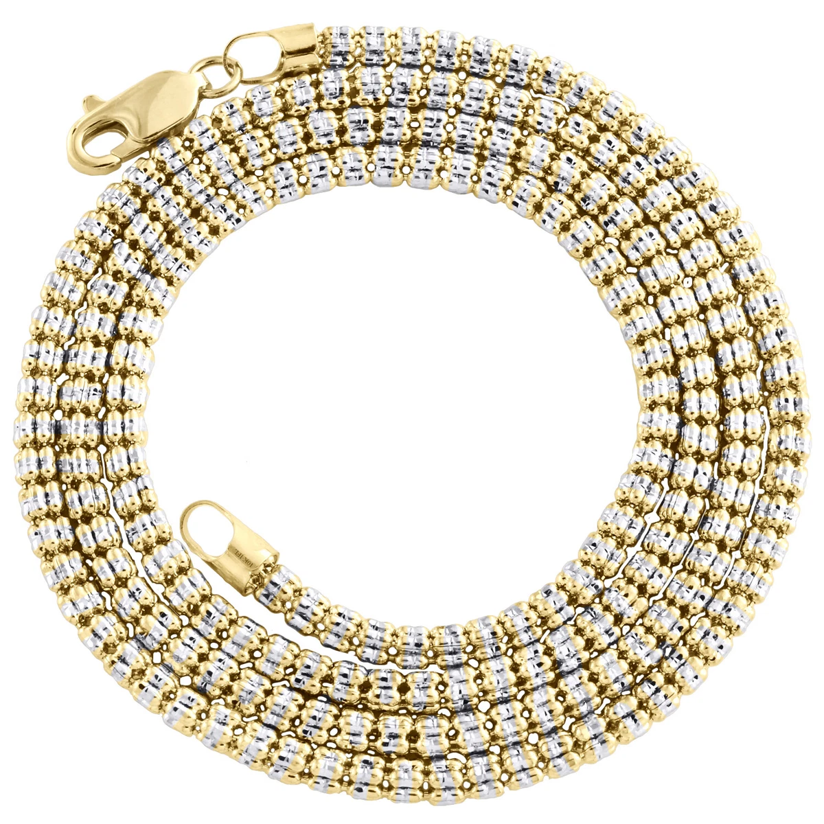 10K Yellow Gold Two Tone 3mm Diamond Cut Ice Chain Bead Necklace 16 30 Inches
