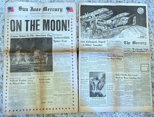 ON THE MOON 1969 APOLLO 11 LANDING COMPLETE SAN JOSE MERCURY NEWSPAPER USA FLAG