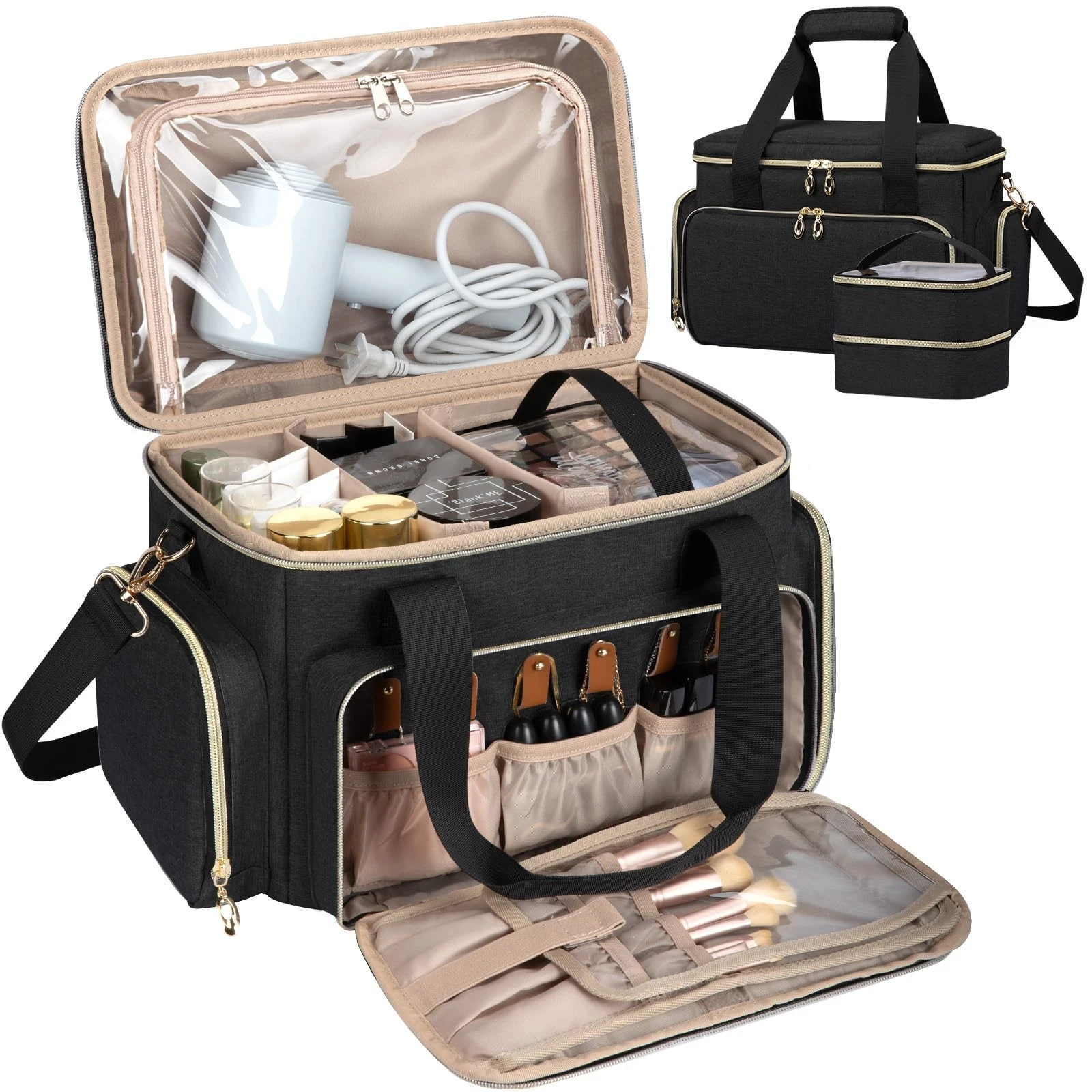 Large Makeup Bag, Portable Travel Makeup Bag Organizer for Girls with 2 Remov...