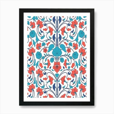 Türkisches Blumenmuster - Iznik Turk gerahmtes Wandbild Poster Leinwanddruck Bild
