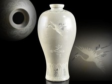 Y5863: XF Korean Goryeo celadon Crane Cloud FLOWER VASE DECORATIVE VASE Pot