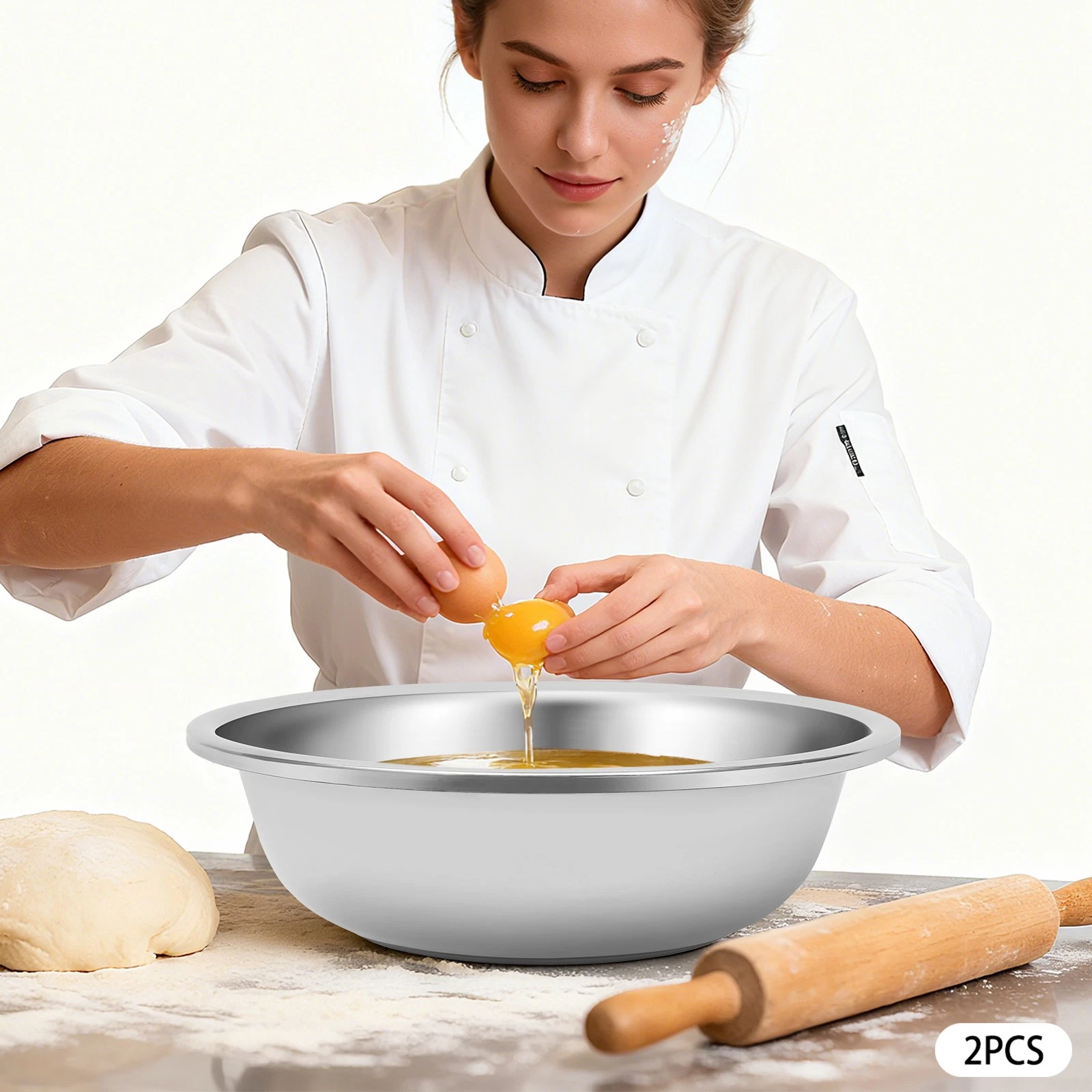 Stainless Steel Mixing Bowls 2 Pack 43cm Large Commercial Kitchen Prep Bowls