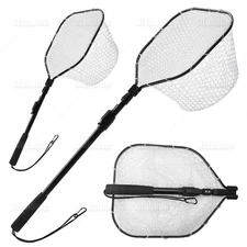 Telescopic Foldable Fly Fishing Rubber Coated Landing Net Easy Catch & Release
