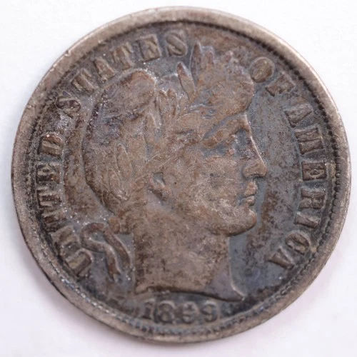 1899 Barber Silver Dime, Fine Circulated Coin, Store #DE0501