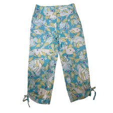 Vintage Lilly Pulitzer Women 0 Happy Fish Crab Beach Pants Capri Crop Blue Green