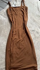 Good American Brown Square Neck Bodycon Summer Midi Dress Size XS BNWT Chic BOHO