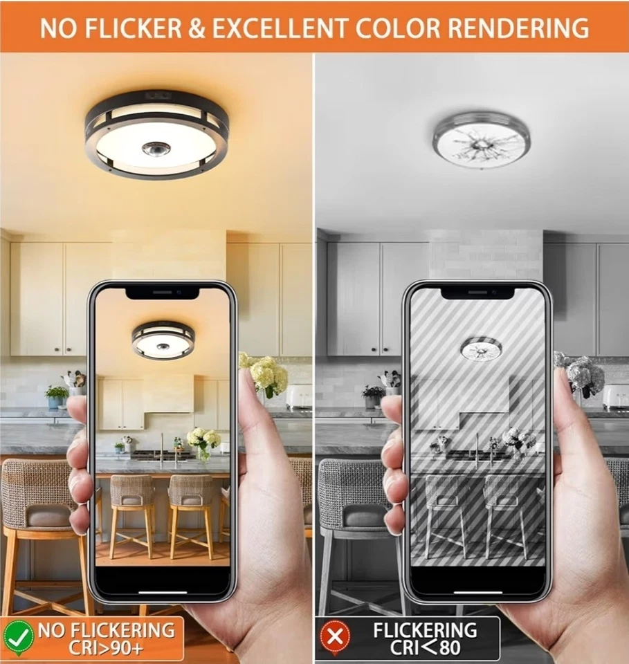 2PK Outdoor Motion Sensor Flush Mount Ceiling Lights, LED Outdoor Ceiling Lights - Image 3 of 4