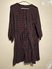 Madewell Plaid Flannel Raglan Button-Front Shirtdress Size 4 Women’s Black Pink