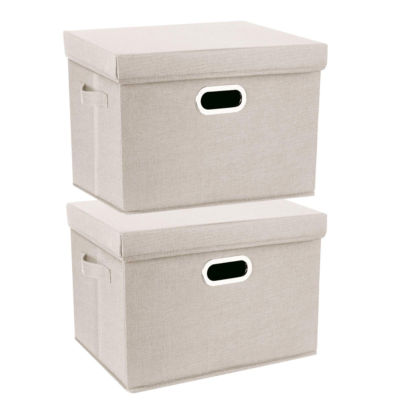 New TYEERS Collapsible Storage Bins With Lids, Large Fabric Boxes - 2 Pack Beige