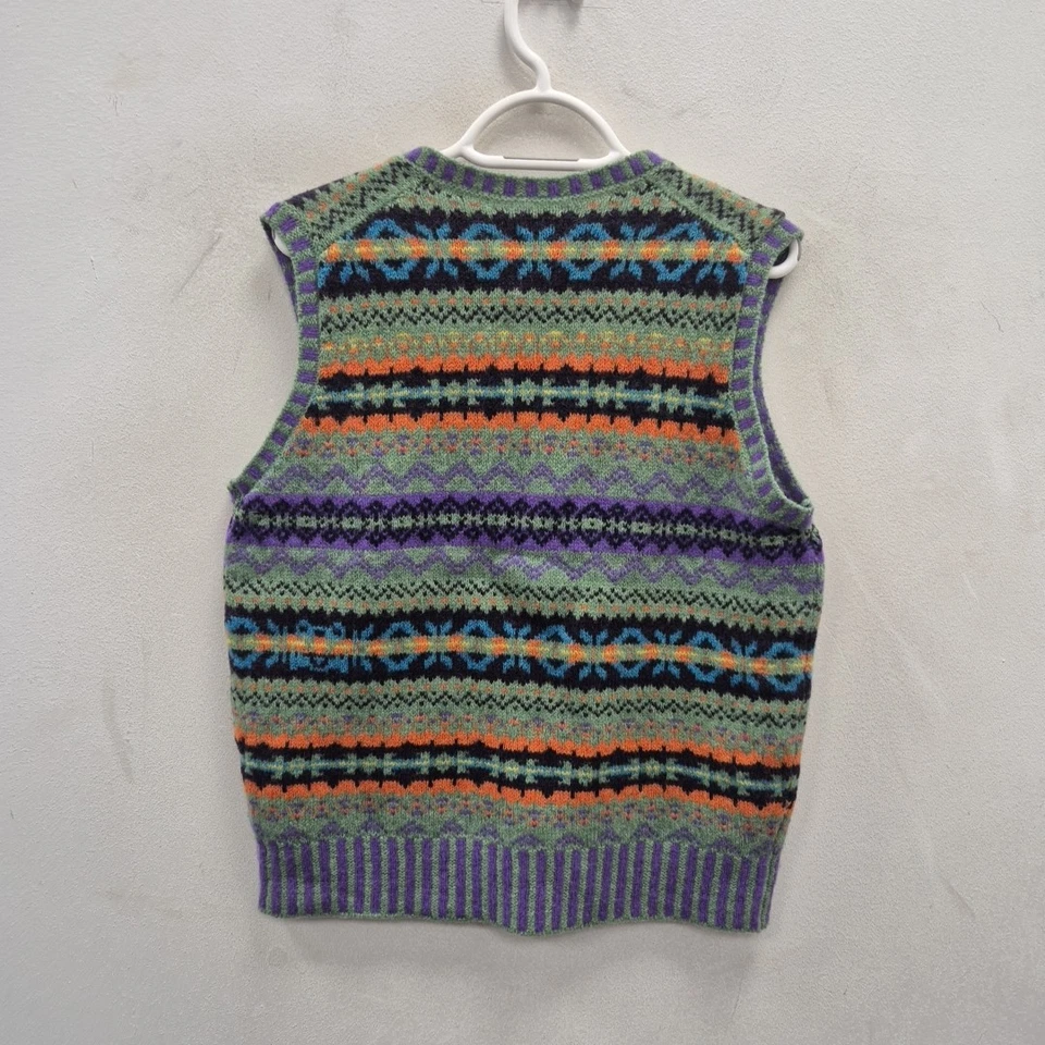 Eribe Scotland Brodie Rupert Wool Green Fair Isle Sweater Tank Top Vest Medium - Image 4 of 4