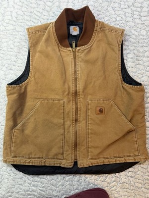 Carhartt Men's Brown Lined Zip Work Vest w/ Pockets Size L Regular