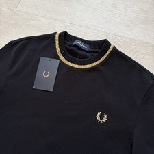Image of BNWT Fred Perry M7 Crew Neck Pique T-Shirt Black Gold Mens Size Medium Mod 60s