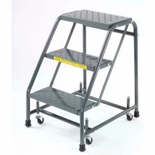 Perforated 16""W 3 Step Steel Rolling Ladder 10""D Top Step - 318P Ballymore Co