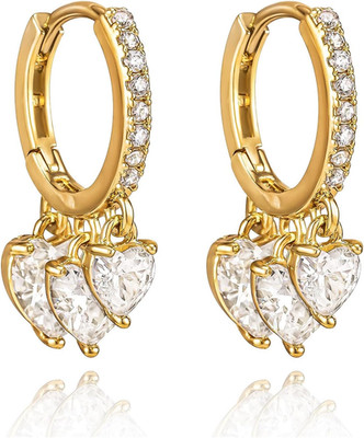 Heart Cubic Zirconia Huggie Hoop Earrings Women Dangle