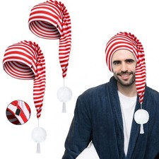 Men's Night Cap 2 PCS Adjustable Sleeping Hat Striped Pajama Pom Ball