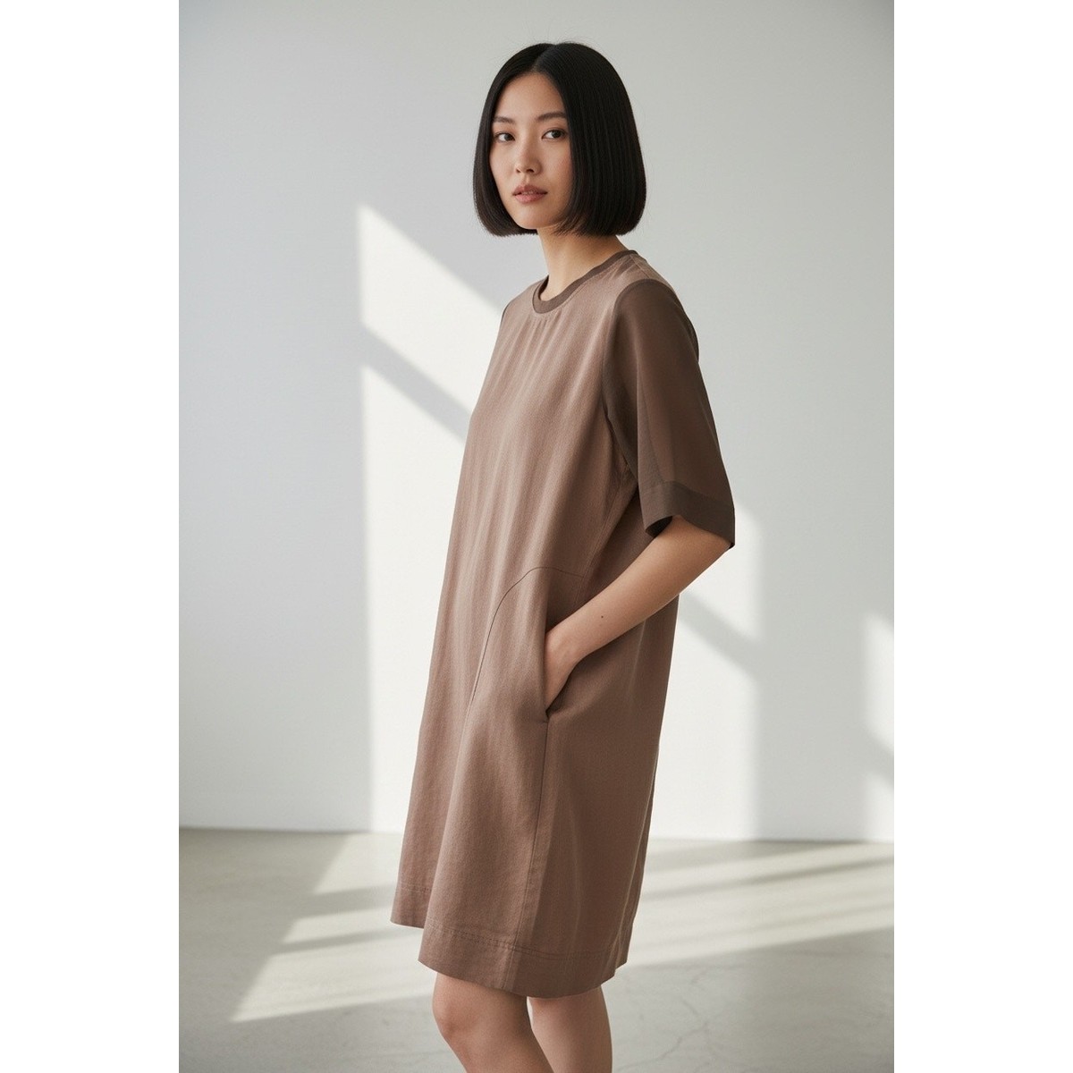 Women's Minimalist Korean Fashion Linen Nylon Dress Small Khaki Green | eBay