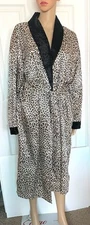 Vintage Kathryn Leopard Print Black Collar Long Robe Size Medium