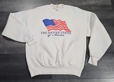 Vintage Jerzees Super Sweats Sweatshirt Adult M White USA Flag Patriotic Y2K