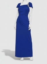 Alex Evenings Womens Blue Embellished Ruched Gown Dress Size 14