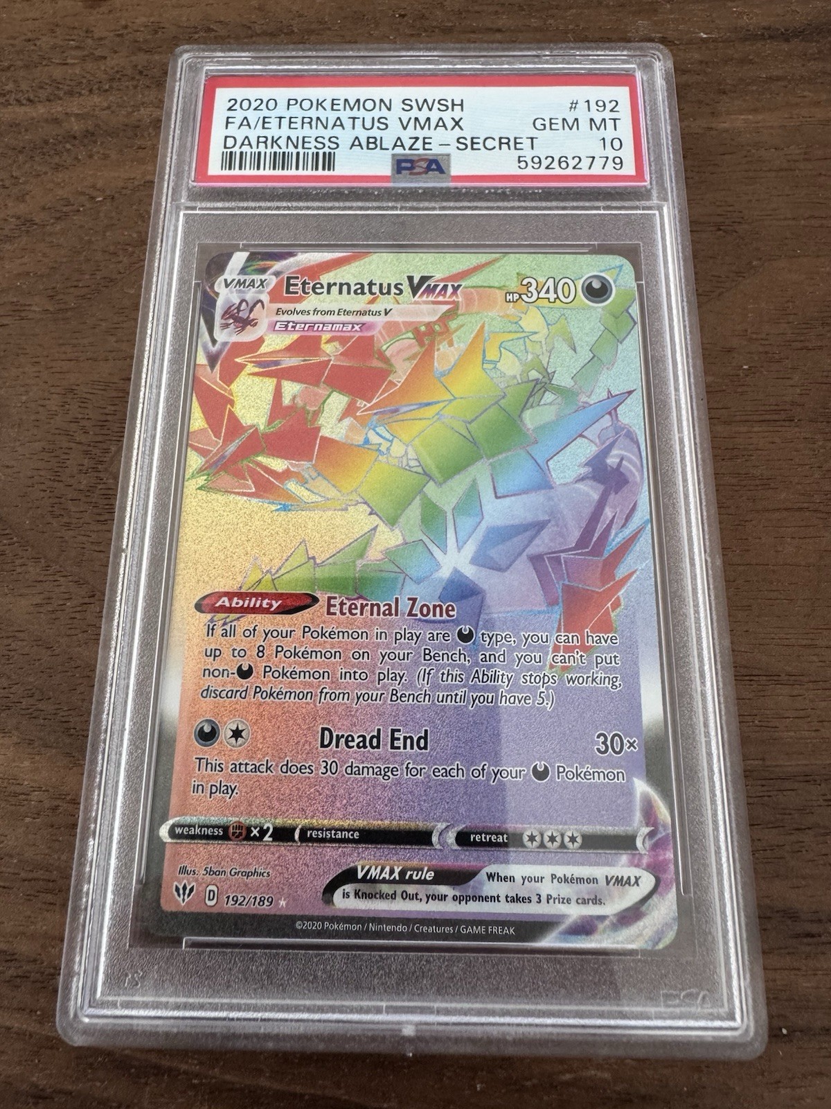 2020 Pokemon SWSH Full Art Eternatus VMAX #192 Darkness Ablaze PSA 10