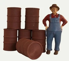 Rusty Red Barrels Vintage Miniature Railroad Layout - 6pcs 1:24 Scale - 101-0611