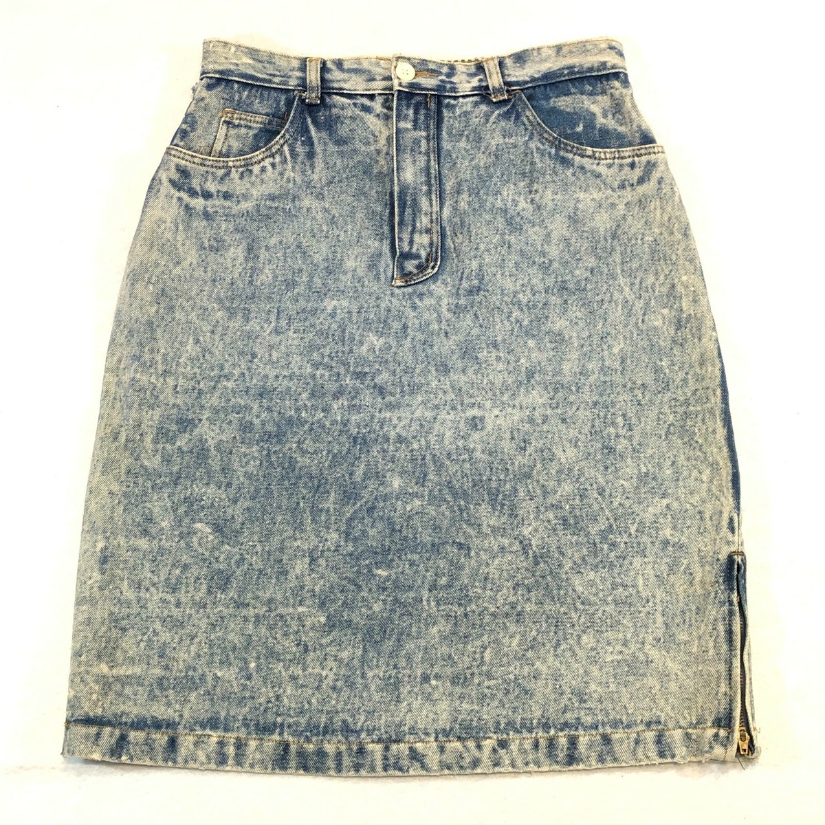 【U LAN】stone washing pocket miniskirt Vintage Runn JEANJER Stonewash Denim Skirt High Waist Zip