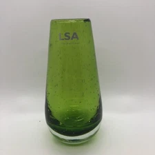 LSA International Teardrop Bud Vase Lime Green Handmade Art Glass Poland    A