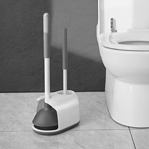 Toilet Plunger and Brush, 2 in 1 Toilet Bowl Brush Plunger Set White & Grey - Picture 6 of 6