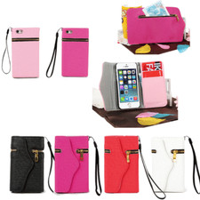 Credit Card Wallet Case Zipper Flip Cover Synthetic Leather For iPhone 4 4S