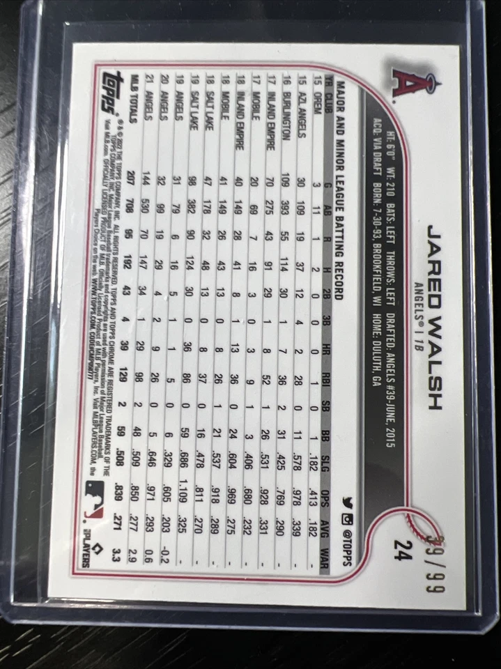 Jared Walsh 2022 Topps Chrome Ben Baller Edition Green Refractor /99 #24 - Image 2 of 2