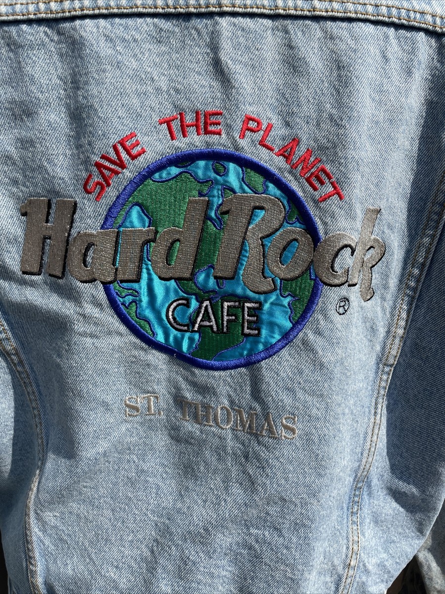 Vintage 90s Hard Rock Cafe St. Thomas Jean Jacket Denim Sz M Faded