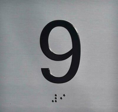 9TH Floor Elevator Jamb Plate Sign with Braille and Raised Number......ref1020