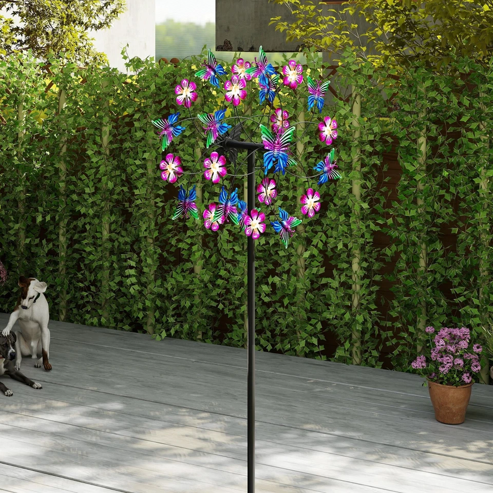 Molino de viento de metal de 79" decoración de arte de jardín hilandero de viento patio cinético escultura colorida Foto 2 de 4