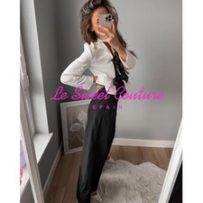 ZARA WOMAN NWT FW22 BLACK WIDE LEG PANTS WITH DARTS ALL SIZES 8228/556