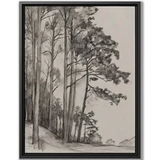 Rustic Forest Sketch Art Printable Vintage Black and White Tree Wall Decor 1077