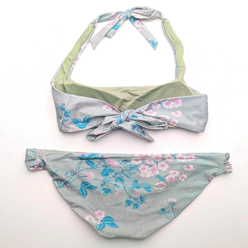 BECCA Women's Mojito Serene Metallic Floral Print Halter Bikini Large Green - Image 3 of 4