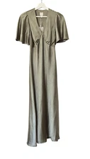 Joie Womens Maxi Dress XS Sage Green Satin Empire Waist Flutter Sleeve Retro 40s