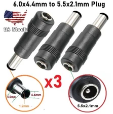x3 Copper DC Power Connector 5.5mmx2.1mm Female to 6.0mmx4.4mm Male Adapter (A)
