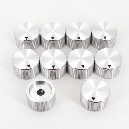 10Pcs Silver 6.4mm 1/4'' Aluminum 25 x 15.5mm Amplifier Audio Volume Rotary Knob