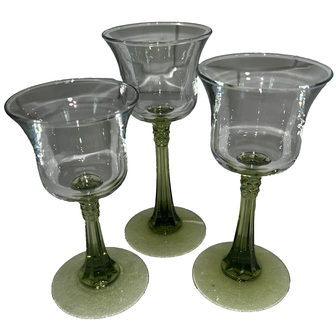 Vintage Trio Green Stemmed Clear Glass Votive Candleholders by Partylite