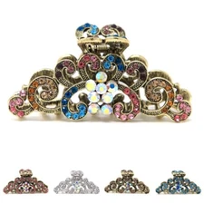 Medium beautiful rhinestones crystal elegant flower metal hair clip claw jaws 