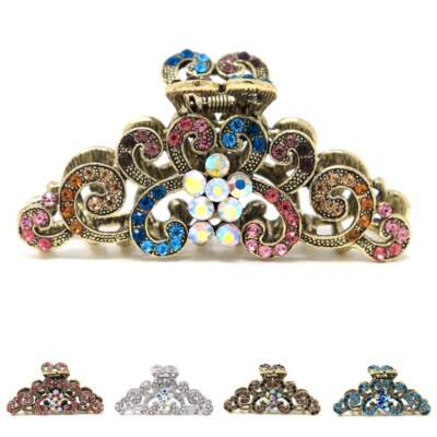Medium beautiful rhinestones crystal elegant flower metal hair clip claw jaws 