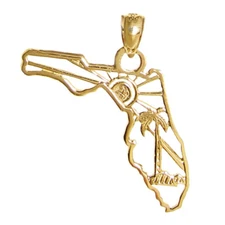 New 14k Yellow Gold Florida Map Pendant